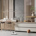 Elegant Modern Bar Counter Interior With Pendant Lighting Stools Flower Vase And Countertop