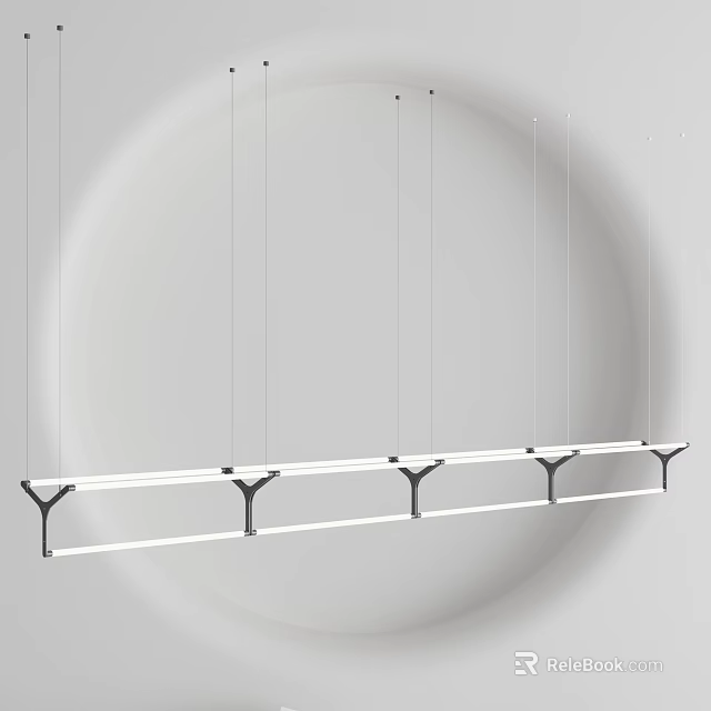 Modern Linear Chandelier with Sleek Metal Frame and Suspended Thin Wires Minimalist Lighting Design 3d model 