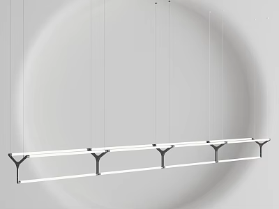 Modern Linear Chandelier with Sleek Metal Frame and Suspended Thin Wires Minimalist Lighting Design 3d model
