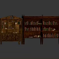 Antique Wooden Bookcases With Ornate Carved Details Filled With Books And Storage Cabinets