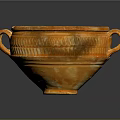 Traditional Orange Ceramic Wine Goblet With Carved Handle And Decorative Surface Patterns