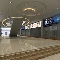 Spacious Modern Elevator Hallway With Escalators Ceiling Lights And Advertising Screens