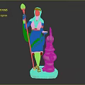 Man Statue Holding Red Torch With Ornate Headpiece Pink Robe And White Tower Base Hestia