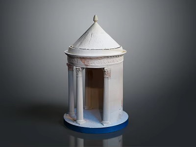 Detailed White Dome Architectural Model With Classical Columns And Blue Base 3d model