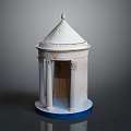 Detailed White Dome Architectural Model With Classical Columns And Blue Base