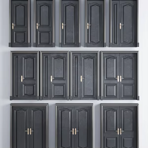 Jianou Flat Door Solid Wood Baking Lacquer Room Door Single Door Double Door Combination 3d model