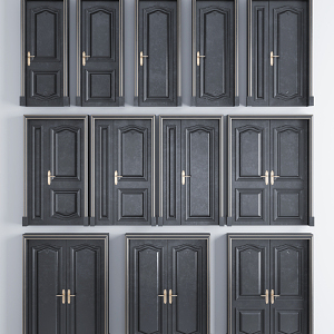 Jianou Flat Door Solid Wood Baking Lacquer Room Door Single Door Double Door Combination 3d model