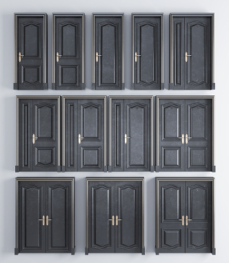 Jianou Flat Door Solid Wood Baking Lacquer Room Door Single Door Double Door Combination 3d model