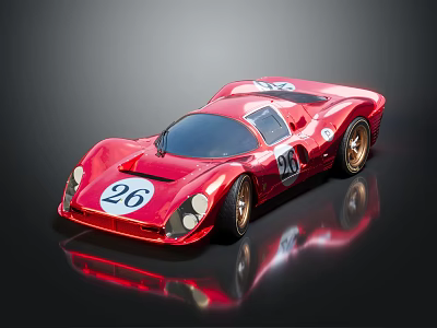 Red Vintage Race Car With Number 26 And Reflection On Black Background 3d model