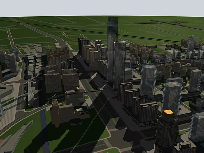 Aerial Urban Planning with High Rise Buildings Road Networks and Green Spaces 3d model