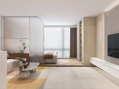 Modern Apartment Interior Design With Living Bedroom And Elegant Furniture 3d model