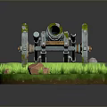 Vintage Cannon 3D Model With Rustic Wheels Green Grass And Stones