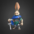 Rabbit Creature Character 3D Model With Sword Blue Cape And Green Outfit 3d model