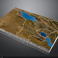 3D Terrain Model Display With Mountains Lakes And Rivers Topography