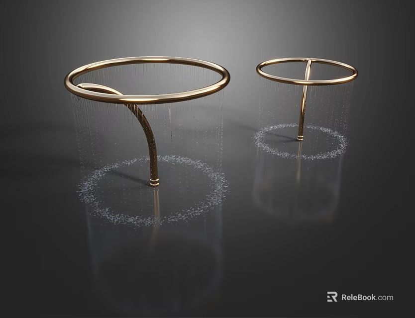 Shiny Golden Circular Garden Ornaments With Curved Stands And Decorative Bead Accents 3d model 