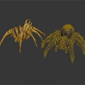 Realistic Detailed Yellow and Black Spider Figurines with Red Eyes on White Background