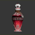 Elegant Red Crystal Perfume Bottle With Ornate Cap And Intricate Patterns
