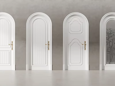 White Hinged Swing Doors with Carved Patterns and Glass Panels for Home Interior 3d model