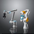 Modern White And Gray Robotic Arms With Blue Orange Accents For Industrial Automation