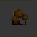 Vintage Decorative Ornament Set With Classic Globes On Red Wooden Display Base