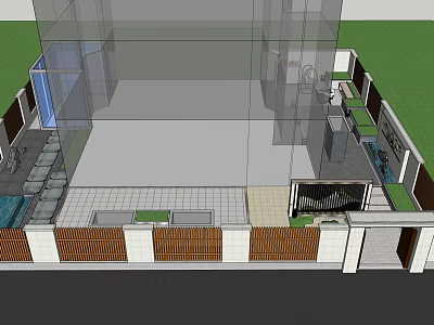 Modern Courtyard Garden Design With Stone Paving Green Plants And Seating Area 3d model
