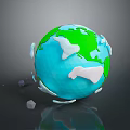 Small Geometric Shapes Around Low Poly Earth Model On Dark Reflective Background 3d model