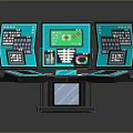 Modern Control Console With Multiple Screens Blue Interface Keyboards And Buttons 3d model