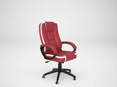 Stylish Red Office Chair With White Stripes Armrests And Black Base On Wheels 3d model