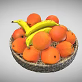 Wicker Basket Filled With Fresh Oranges And Yellow Bananas For Daily Use