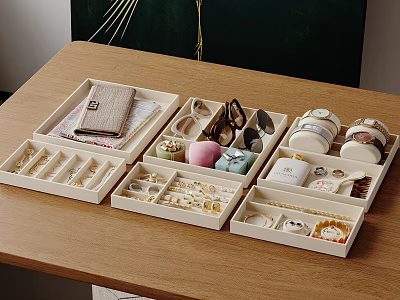 Neatly Arranged Jewelry Storage Boxes With Compartments For Rings Earrings Necklaces And Watches 3d model