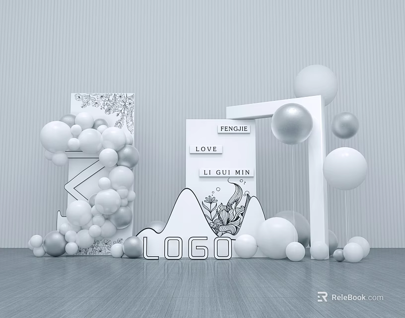 Decorative Event Setup With Logo Balloons Tengle Love And Display Structures 3d model