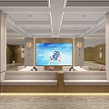 Bright Spacious Service Hall Interior With Service Counter Digital Screen And Green Plants