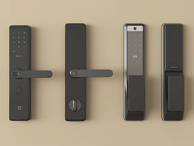 Black Smart Door Locks With Different Modern Handle Designs And Features 3d model