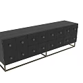 Modern Black TV Stand With Geometric Panel Design Gold Metal Legs And Storage Cabinets