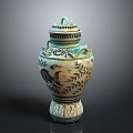 Artistic Traditional Decorative Vase With Lid Handles And Intricate Bird Leaf Patterns