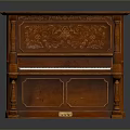 Brown Wooden Piano With Intricate Carved Design For Home Living Room Decor