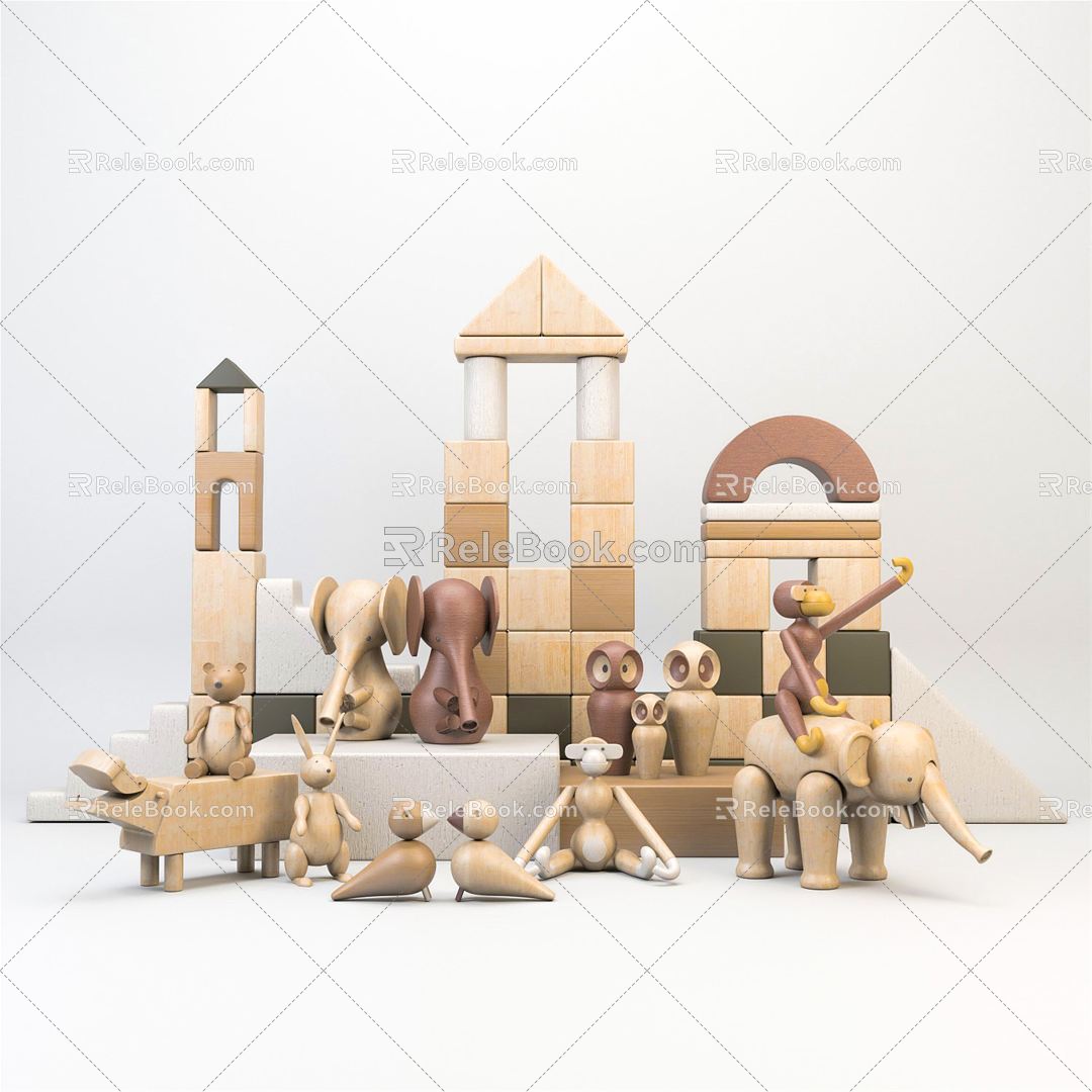 Modern Toy Edition Trendy Play Wooden Animal Building Blocks Children's Edition Building Blocks Combination Elephant Monkey Bird 3d model