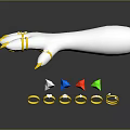 Stylish Gold Rings And Nail Decorations On White Arm Model With Colorful Gemstones