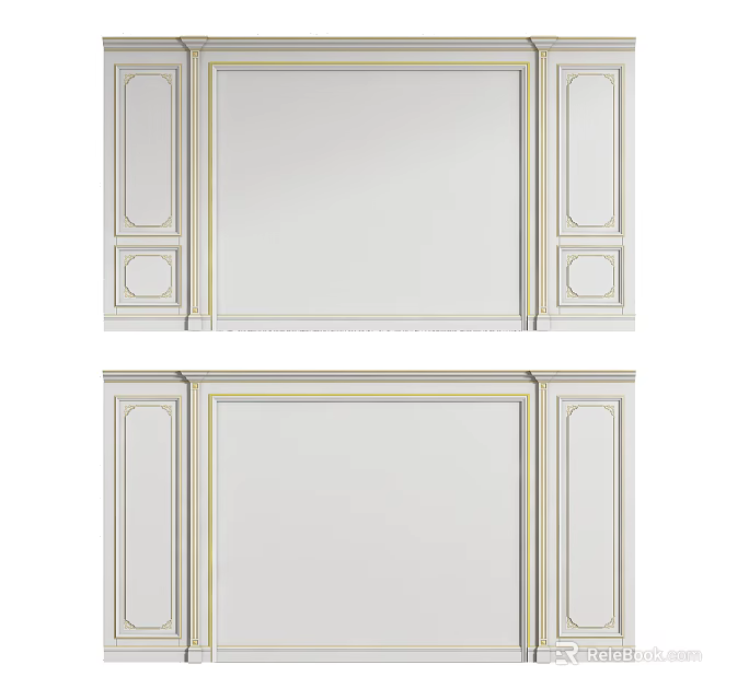 Elegant White Sofa Background Wall With Golden Trim And Panel Design 3d model