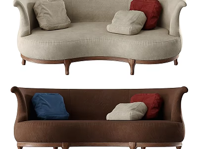 Light And Dark Curved Sofa Set With Colored Pillows And Wooden Legs 3d model