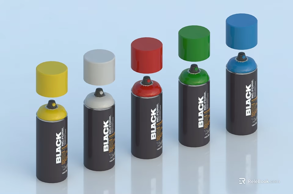 Industrial Equipment Black Brand Cans With Yellow Red Green Blue White Lids 3d model 