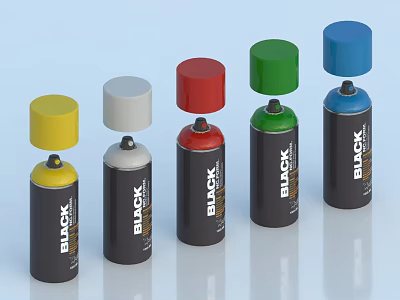 Industrial Equipment Black Brand Cans With Yellow Red Green Blue White Lids 3d model