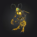 Detailed Mechanical Insect 3D Model Featuring Yellow Black Stripes Green Eyes And Mechanical Limbs