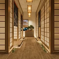 Elegant Modern Hotel Lobby Interior With Wooden Decorative Structure Reception Desk And Stylish Wall Lighting