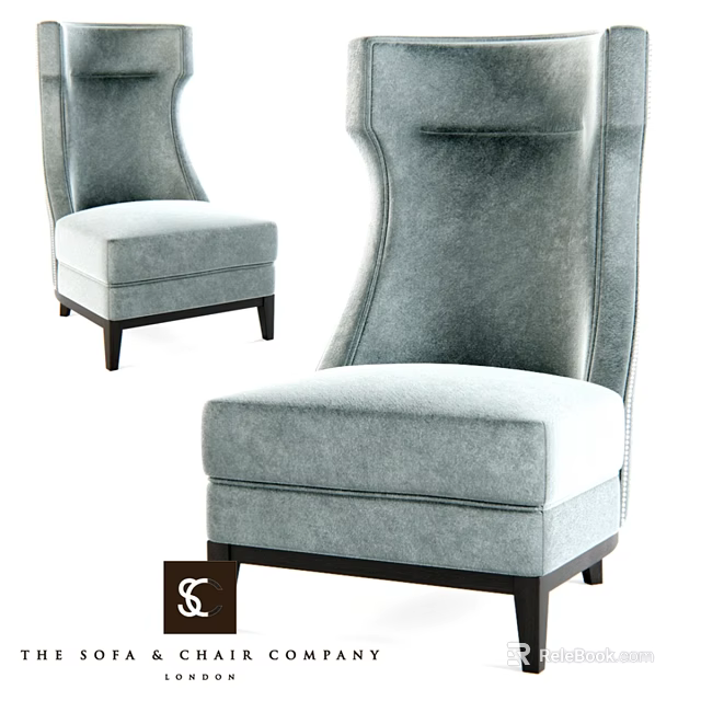 Light Gray Upholstered Accent Chair With High Back And Dark Wood Legs 3d model 