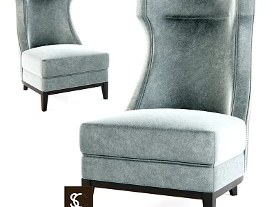 Light Gray Upholstered Accent Chair With High Back And Dark Wood Legs 3d model