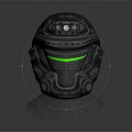 Futuristic Tactical Helmet Design With Green LED Lights And Detailed Armor Stand