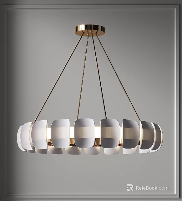 Elegant Modern Chandelier With White Curved Shades And Gold Metal Hanging Rods For Interior 3d model 