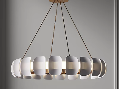 Elegant Modern Chandelier With White Curved Shades And Gold Metal Hanging Rods For Interior 3d model