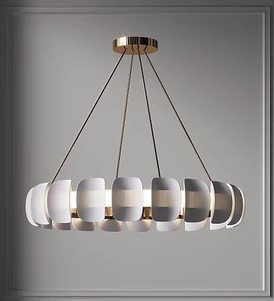 Elegant Modern Chandelier With White Curved Shades And Gold Metal Hanging Rods For Interior 3d model